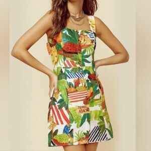 Farm Rio Womens Size Medium Linen Tropical Print Sleeveless Dress